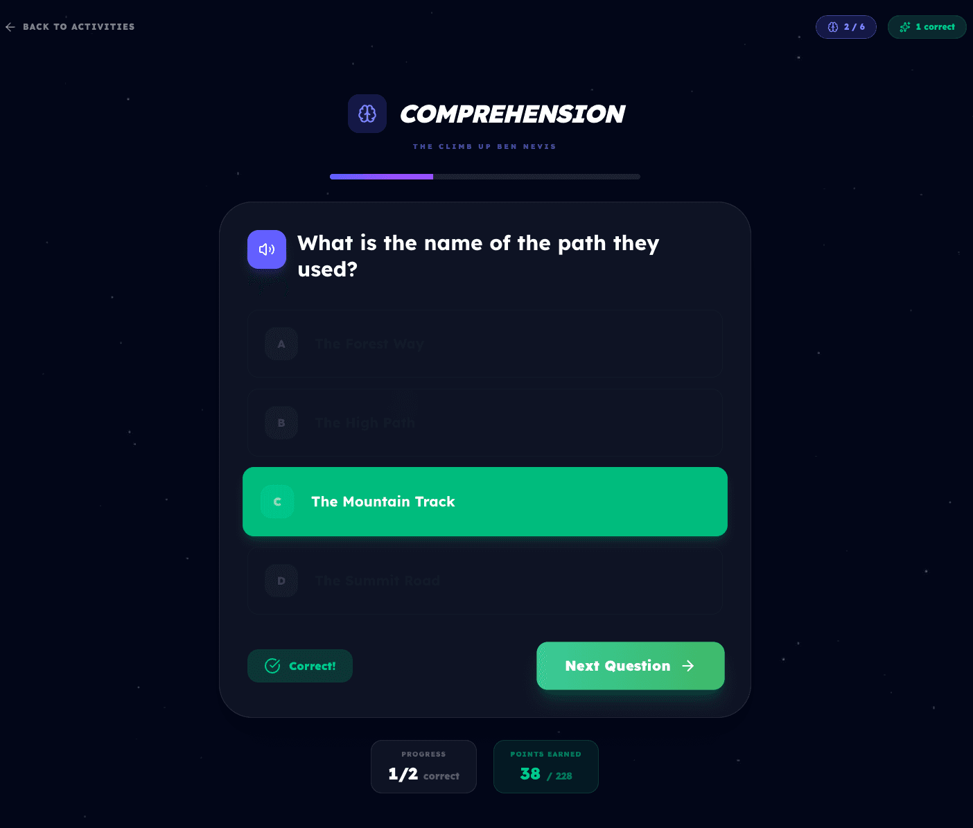 A StoryBlast reading comprehension quiz